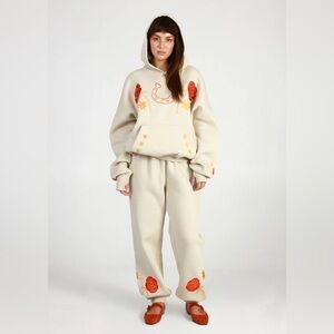 Cream Hoodie and Sweatpants Set Cactus Equestrian Rose Heart size XS NWOT